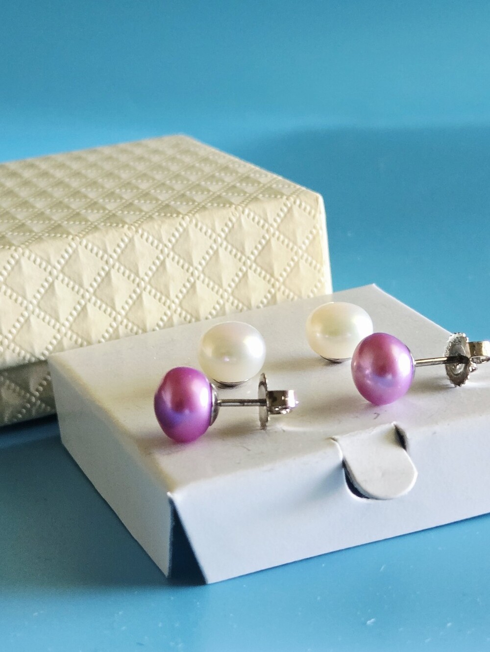 Honora Pearl Stud Earrings - Pink and White Pearls In Stering Silver 925
